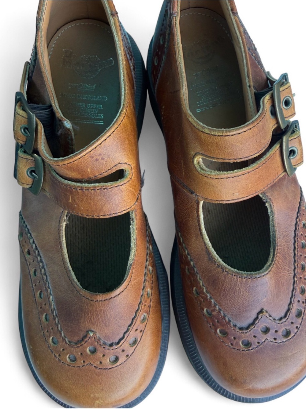 VTG Dr. Martens Made in England Brown Leather Double Strap Mary Janes - UK 6